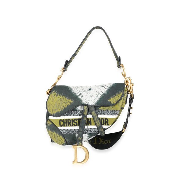 Dior Green Tie Dye Embroidered Saddle Bag with Bandoulière Strap - Picture 1 of 7
